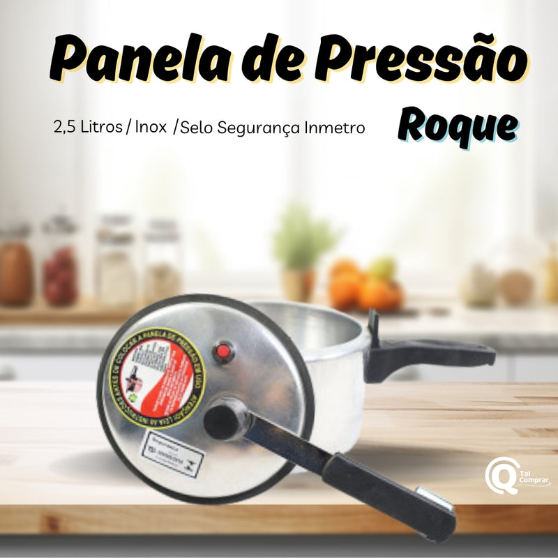 Panela de Pressão Roque 2,5 Litros Inox Pequenas Porções Cabo Reforçado Selo Segurança Inmetro Polida