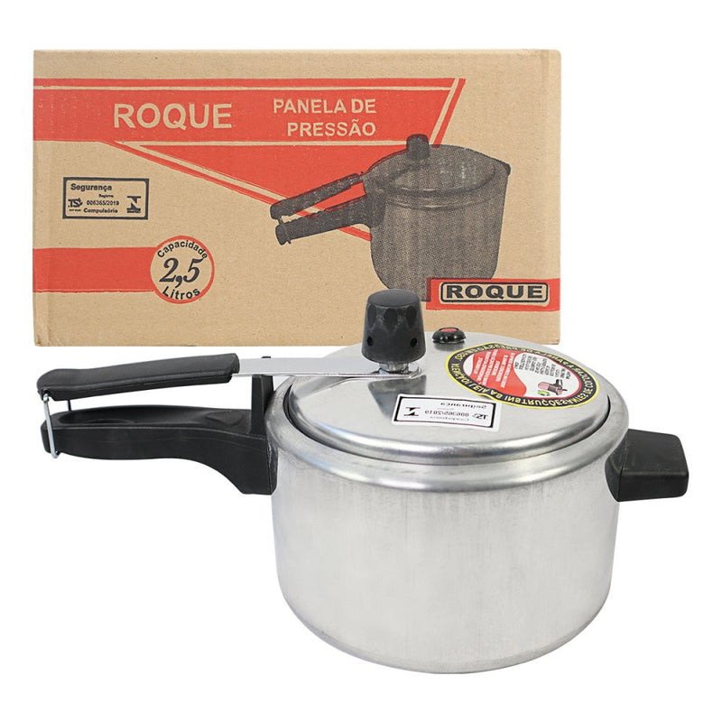 Panela de Pressão Roque 2,5 Litros Inox Pequenas Porções Cabo Reforçado Selo Segurança Inmetro Polida